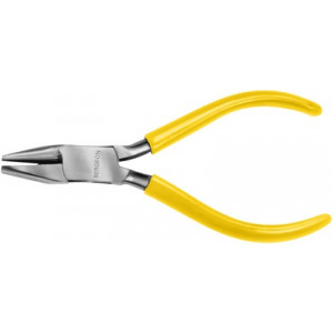 Pince avec un côté ront et un concave, en acier poli, articulations entrepassées, branches plastifiées, longueur 130 mm