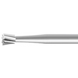 Fraise de forme à grosse denture, en acier outil, Ø tige 2.35 mm, longueur 44.5 mm, Ø 1.40 mm