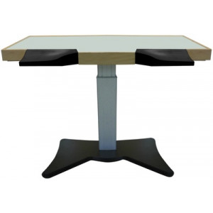 Etabli modulable avec pied électrique réglable, plateau en stratifié vert avec accoudoirs en simili cuir, 140 x 77 cm (accoudoirs compris)