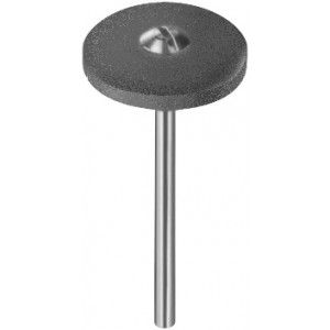 Meule en caoutchouc aggloméré avec poudre de carbure de silicium, grise, tendre, Ø 17 mm, épaisseur 2 mm sur tige Ø 2.35 mm