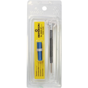 Tournevis d'horloger en aluminium 100% antimagnétique, Ø 1.40 mm, avec membrane en élastomère, tête ergonomique en matière synthétique POM autolubrifiant, avec 2 mèches de rechange en tube plastique