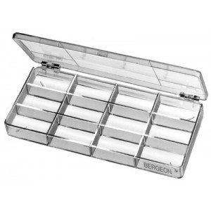 Boîte en plastique avec couvercle à charnière, 12 cases, 200 x 98 x 21 mm