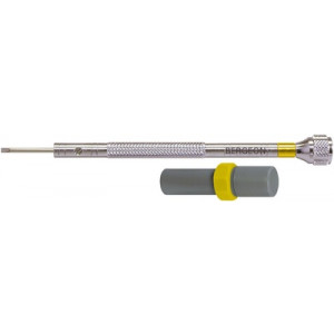 Tournevis d'horloger en laiton chromé, Ø 0.80 mm, avec 2 mèches de rechange en tube plastique