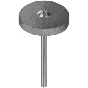 Meule en caoutchouc aggloméré avec poudre de carbure de silicium, rouge, tendre, Ø 22 mm, épaisseur 3.5 mm sur tige Ø 2.35 mm