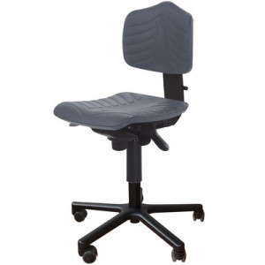 Chaise ergonomique, assise et dossier en PU, piètement à 5 branches en aluminium noir