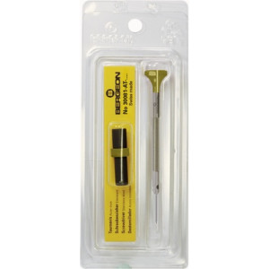 Tournevis d'horloger en acier inox, Ø 0.70 mm, tête ergonomique en matière synthétique POM autolubrifiant, avec 2 mèches de rechange en tube plastique