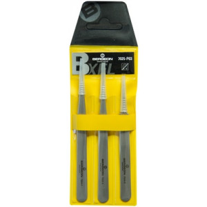 Assortiment de 3 brucelles B-XEL en acier 100% antimagnétique, finition soignée, pointes 11, alliage "haute qualité", très bonne résistance à la corrosion, à la chaleur (450°) et aux acides, en pochette plastique