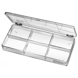 Boîte en plastique avec couvercle à charnière, 6 cases, 200 x 98 x 21 mm