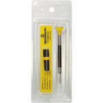 Tournevis d'horloger en acier inox, Ø 0.80 mm,  avec membrane en élastomère, tête ergonomique en matière synthétique POM autolubrifiant, avec 2 mèches de rechange en tube plastique
