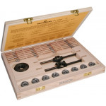 Assortiment de filières et tarauds en acier rapide, pas métrique, en coffret bois
