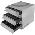 B-cube, layette de table en aluminium massif, avec 4 tiroirs garnis et 2 équipés de cases pour le rangement de fournitures diverses