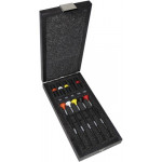 Assortiment de 5 tournevis d'horloger en aluminium avec membrane en élastomère, tête ergonomique en matière synthétique POM autolubrifiant, en coffret bois