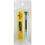Tournevis d'horloger en acier inox, Ø 2.00 mm,  avec membrane en élastomère, tête ergonomique en matière synthétique POM autolubrifiant, avec 2 mèches de rechange en tube plastique