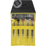 Assortiment de 5 tournevis d'horloger en acier inox avec membrane en élastomère, tête ergonomique en matière synthétique POM autolubrifiant
