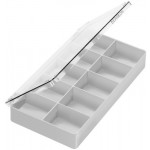 Boîte en plastique avec couvercle à charnières, 10 cases, 300 x 135 x 30 mm