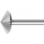 Fraise de forme à denture fine, en acier outil, Ø tige 2.35 mm, angle 120°, longueur 44.5 mm, Ø 5.00 mm