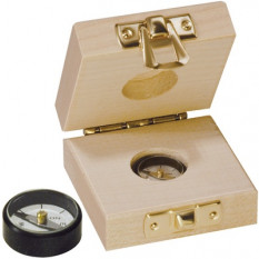 Boussole de précision pour déceler l'aimantation, en laiton chromé, en coffret bois