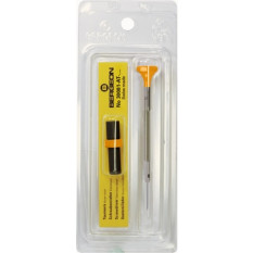 Tournevis d'horloger en acier inox, Ø 1.80 mm, tête ergonomique en matière synthétique POM autolubrifiant, avec 2 mèches de rechange en tube plastique