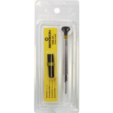 Tournevis d'horloger à profilé spécial, Ø 0.70 mm, en acier inox, tête ergonomique en matière synthétique POM autolubrifiant, avec 2 mèches de rechange en tube plastique