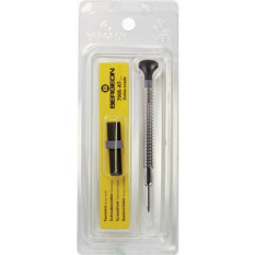 Tournevis d'horloger à profilé spécial, Ø 1.10 mm, en acier inox, tête ergonomique en matière synthétique POM autolubrifiant, avec 2 mèches de rechange en tube plastique