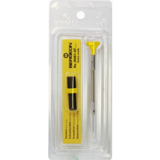 Tournevis d'horloger en acier inox, Ø 0.80 mm, tête ergonomique en matière synthétique POM autolubrifiant, avec 2 mèches de rechange en tube plastique