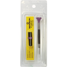 Tournevis d'horloger en acier inox, Ø 1.60 mm,  avec membrane en élastomère, tête ergonomique en matière synthétique POM autolubrifiant, avec 2 mèches de rechange en tube plastique