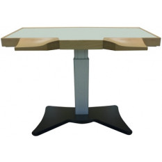 Etabli modulable avec pied électrique réglable, plateau en stratifié vert avec accoudoirs en hêtre, 140 x 77 cm (accoudoirs compris)