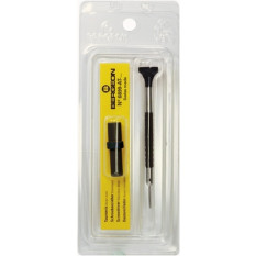 Tournevis d'horloger en acier inox, Ø 1.00 mm,  avec membrane en élastomère, tête ergonomique en matière synthétique POM autolubrifiant, avec 2 mèches de rechange en tube plastique