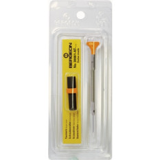 Tournevis d'horloger en acier inox, Ø 0.50 mm, tête ergonomique en matière synthétique POM autolubrifiant, avec 2 mèches de rechange en tube plastique