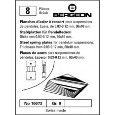 Plaque acier ressort, pour suspensions de pendules, épaisseur de 0.03 à 0.12 mm, 60 x 40 mm, en paquet de 8 pièces