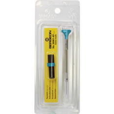 Tournevis d'horloger en acier inox, Ø 1.50 mm, tête ergonomique en matière synthétique POM autolubrifiant, avec 2 mèches de rechange en tube plastique