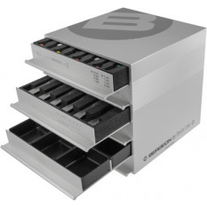 B-cube, layette de table en aluminium massif, avec 4 tiroirs garnis et 2 équipés de cases pour le rangement de fournitures diverses