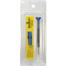 Tournevis d'horloger en aluminium 100% antimagnétique, Ø 2.50 mm, avec membrane en élastomère, tête ergonomique en matière synthétique POM autolubrifiant, avec 2 mèches de rechange en tube plastique