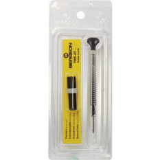 Tournevis d'horloger à profilé spécial, Ø 1.40 mm, en acier inox, tête ergonomique en matière synthétique POM autolubrifiant, avec 2 mèches de rechange en tube plastique