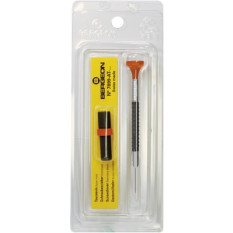 Tournevis d'horloger en aluminium, Ø 0.50 mm,  avec membrane en élastomère, tête ergonomique en matière synthétique POM autolubrifiant, avec 2 mèches de rechange en tube plastique