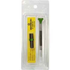 Tournevis d'horloger en acier inox, Ø 2.00 mm,  avec membrane en élastomère, tête ergonomique en matière synthétique POM autolubrifiant, avec 2 mèches de rechange en tube plastique