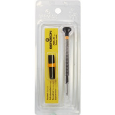 Tournevis d'horloger à profilé spécial, Ø 1.80 mm, en acier inox, tête ergonomique en matière synthétique POM autolubrifiant, avec 2 mèches de rechange en tube plastique