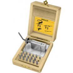 Outil à resserer les canons d'aiguilles et de couronnes, avec 12 pinces, en coffret bois