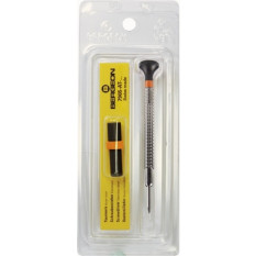 Tournevis d'horloger à profilé spécial, Ø 0.50 mm, en acier inox, tête ergonomique en matière synthétique POM autolubrifiant, avec 2 mèches de rechange en tube plastique