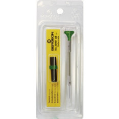 Tournevis d'horloger en acier inox, Ø 2.00 mm, tête ergonomique en matière synthétique POM autolubrifiant, avec 2 mèches de rechange en tube plastique