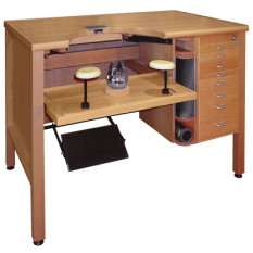 Etabli de bijoutier en hêtre, 150 x 75 cm, hauteur réglable de 95 à 105 cm