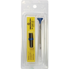 Tournevis d'horloger en acier inox, Ø 2.50 mm, tête ergonomique en matière synthétique POM autolubrifiant, avec 2 mèches de rechange en tube plastique
