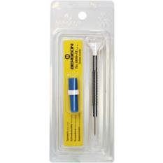 Tournevis d'horloger en aluminium 100% antimagnétique, Ø 0.60 mm, avec membrane en élastomère, tête ergonomique en matière synthétique POM autolubrifiant, avec 2 mèches de rechange en tube plastique