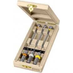 Assortiment de 3 tournevis d'horloger en laiton chromé, en coffret bois