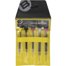 Assortiment de 5 tournevis d'horloger en acier inox avec membrane en élastomère, tête ergonomique en matière synthétique POM autolubrifiant