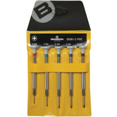 Assortiment de 5 tournevis à mèche cruciforme "Phillips" en acier inox, tête ergonomique en matière synthétique POM autolubrifiant