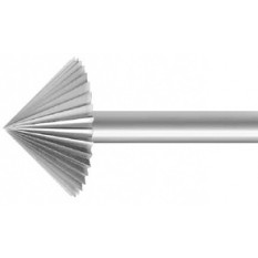 Fraise de forme à denture fine, en acier outil, Ø tige 2.35 mm, angle 90°, longueur 44.5 mm, Ø 1.70 mm