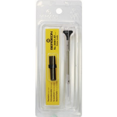 Tournevis d'horloger en acier inox, Ø 1.00 mm, tête ergonomique en matière synthétique POM autolubrifiant, avec 2 mèches de rechange en tube plastique