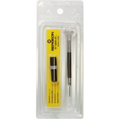 Tournevis d'horloger en acier inox, Ø 1.40 mm,  avec membrane en élastomère, tête ergonomique en matière synthétique POM autolubrifiant, avec 2 mèches de rechange en tube plastique