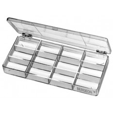 Boîte en plastique avec couvercle à charnière, 12 cases, 200 x 98 x 21 mm